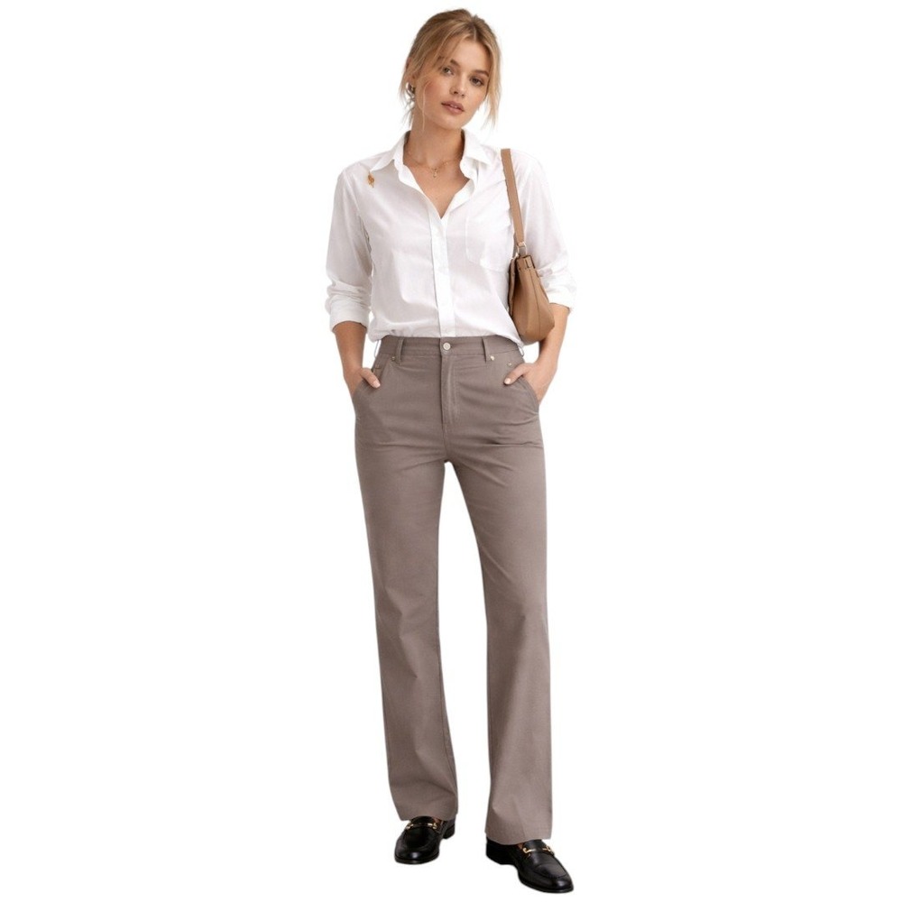 St John Sport Womens Taupe Gray Pants Y2K Cotton Stretch Straight Leg 14